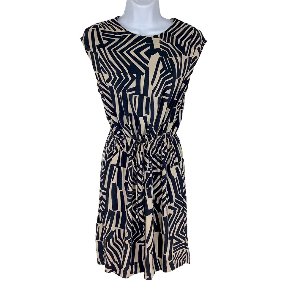 LOFT Black and Cream Geometric Mini Dress